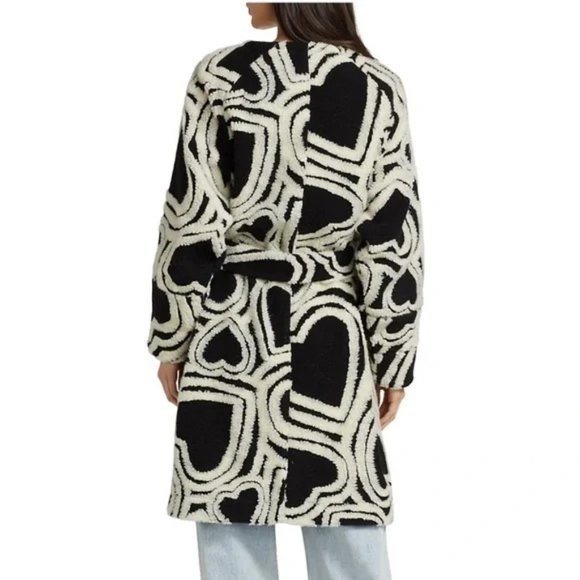 Farm Rio Black And White Wild Hearts Fleece Coat - Picture 5 of 7